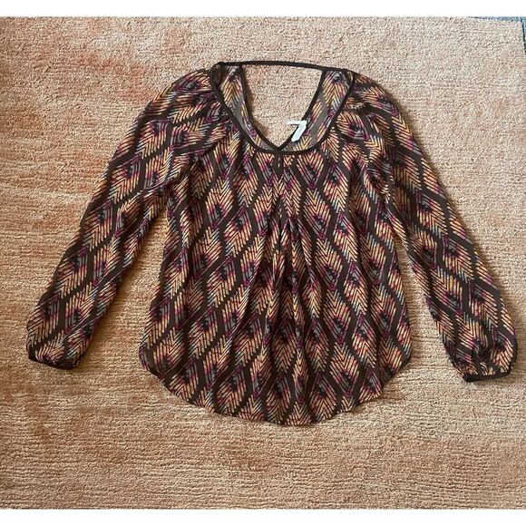 Blu Pepper Sheer Boho Blouse Top S Multicolor Chevron Long Sleeve Lightweight - Picture 1 of 8